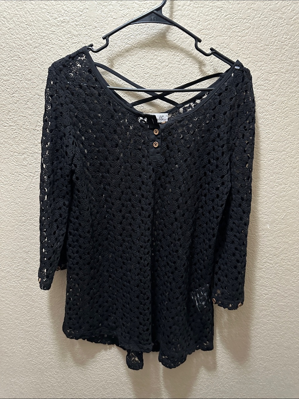 Simply Noelle Black Crochet Knit Top with Crossback Straps